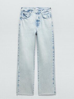 (ZARA) High Rise Z1975 Straight Leg Ankle Grazer Jeans-  Light Blue